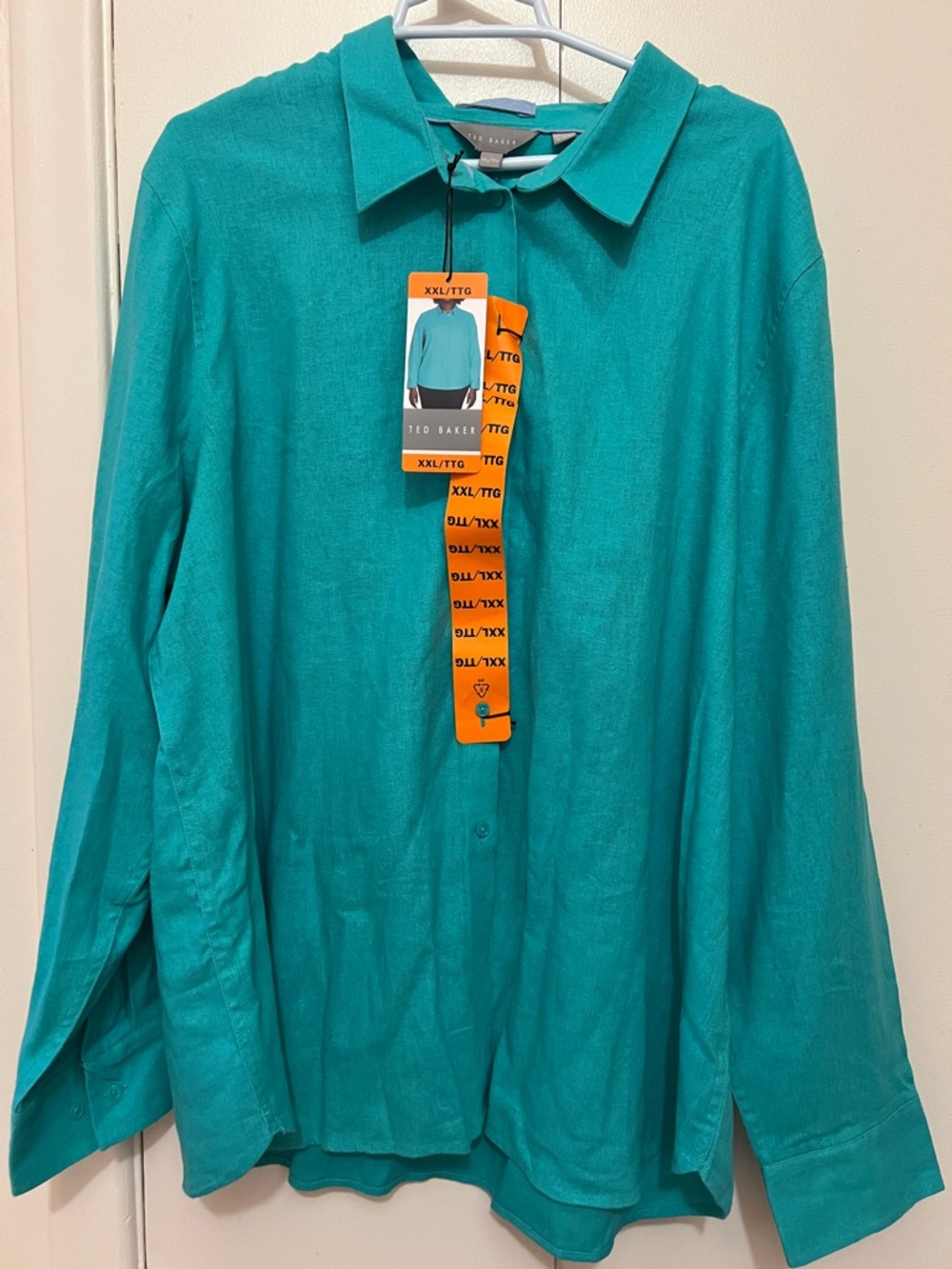 NWT Ted Baker Linen Teal Button-Up Shirt